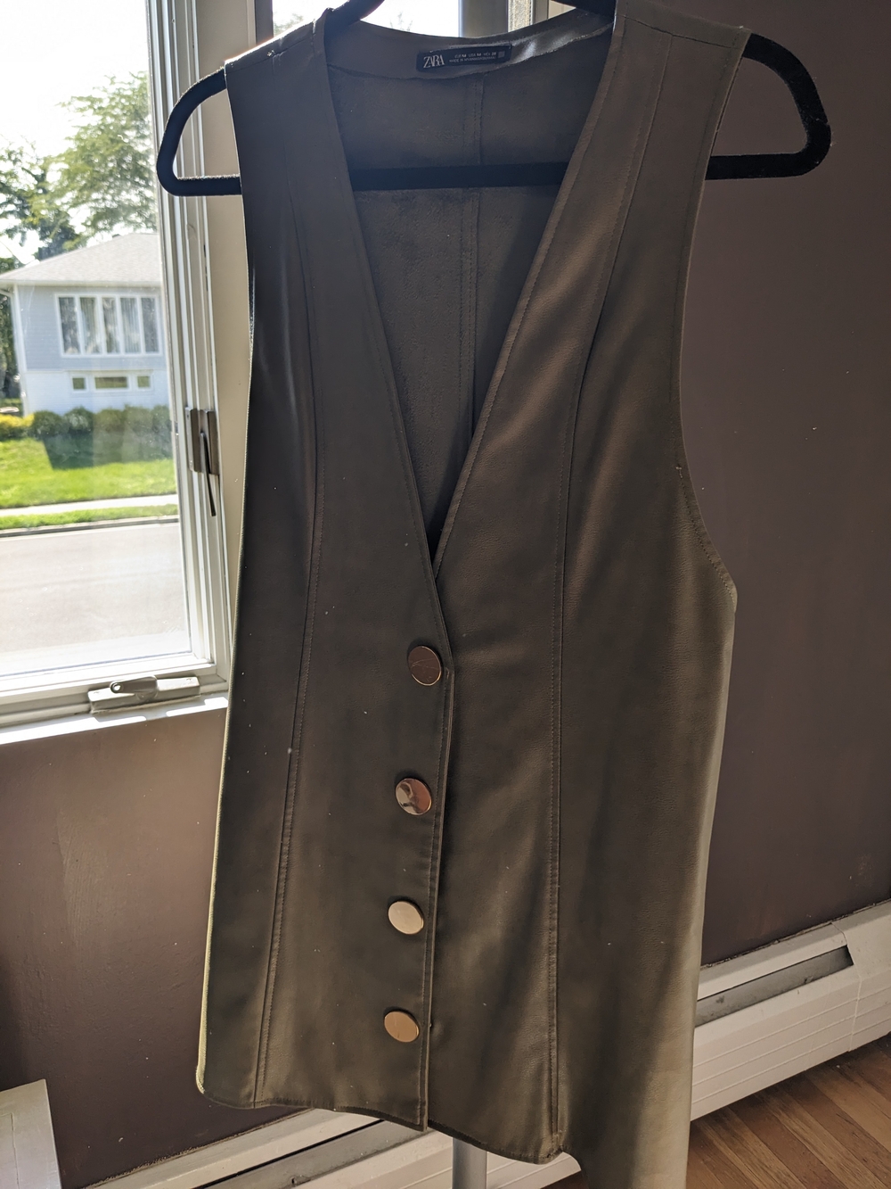 Zara Olive Green Sleeveless Button-Front Midi Dress